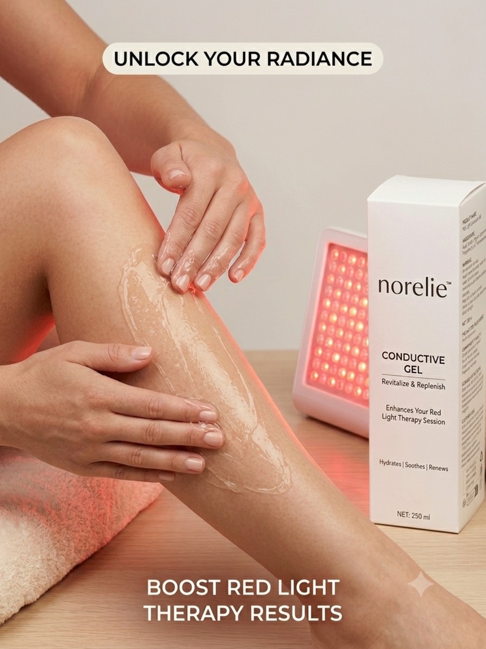 NORELIE Red Light Therapy Conductive Gel 250ml New Sealed Vegan Skincare